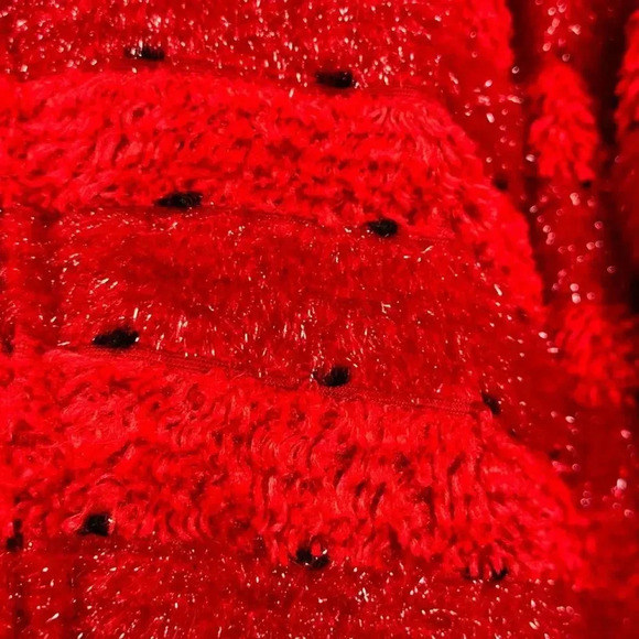 Vtg Ugly Sweater Red Bomber Jacket Full Zip Christmas Fluffy Cozy Oversized Sz L - Picture 7 of 10